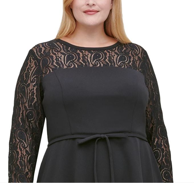 Tommy Hilfiger Women's Lace Sleeve Fit & Flare Dress Black Size Petite Small Tommy Hilfiger Women's Lace Sleeve Fit & Flare Dress Black Size Petite Small