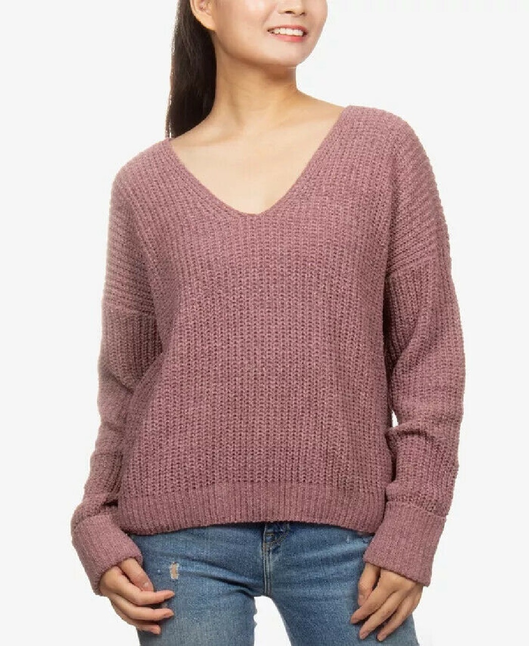 Hippie Rose Juniors' V-Neck Chenille Sweater Purple Size Medium