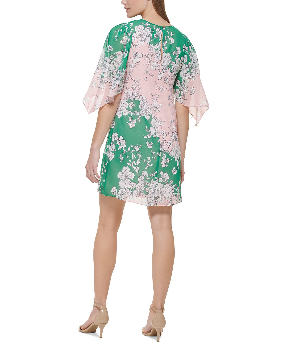 Vince Camuto Women's Floral Print Shift Dress Green Size 4Petite