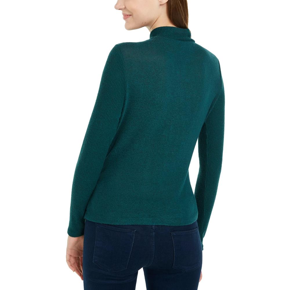 BCX Juniors' Textured Side-Ruched Mock-Neck Sweater Dark Green Size Extra Small