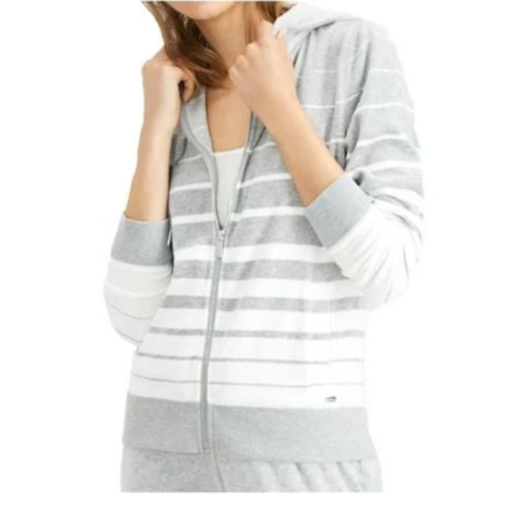 Calvin Klein Women's Striped Hooded Active Jacket White Size Small