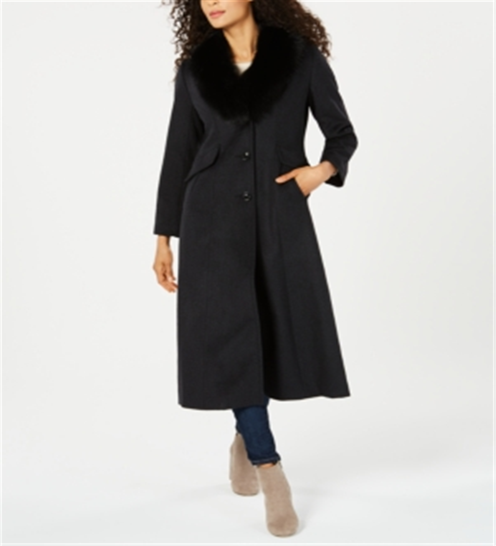 Forecaster Women's Fox Fur Collar Maxi Reefer Coat Gray Size 4