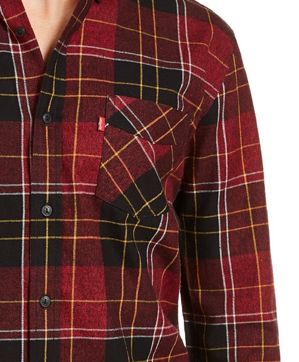 Levi's Men's Booth Regular-Fit Plaid Flannel Shirt Red Size 2 Extra Large