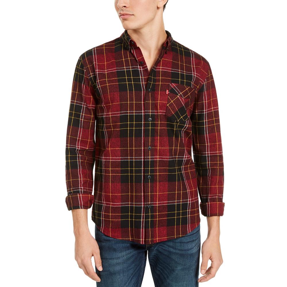 Levi's Men's Booth Regular-Fit Plaid Flannel Shirt Red Size 2 Extra Large