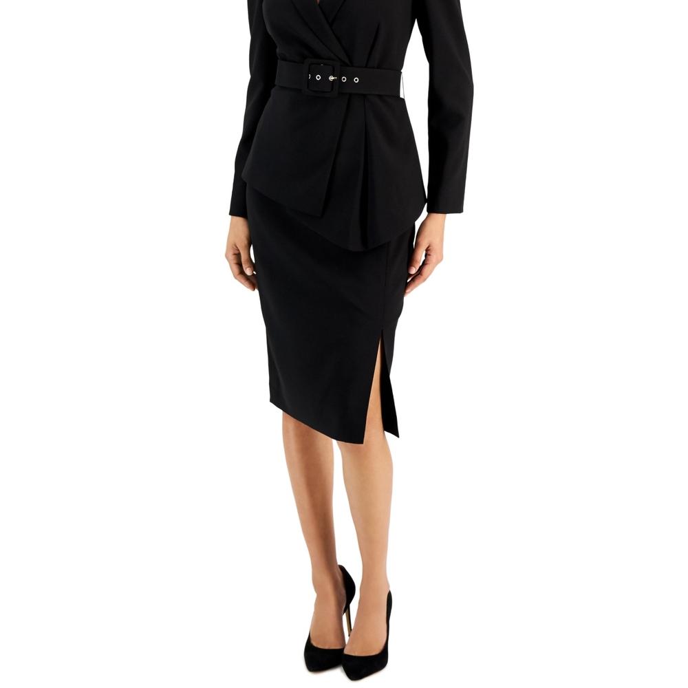 Tahari ASL Women's Belted Wrap Skirt Suit Black Size 4