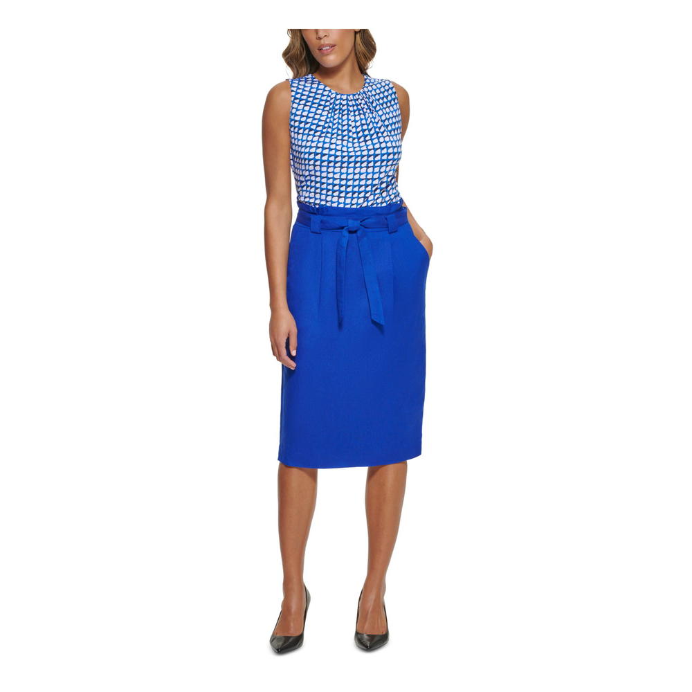 Calvin Klein Women's The Knee Wear To Work Pencil Skirt Blue Size 4Petite