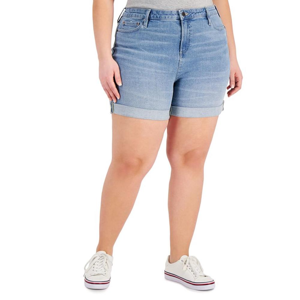 Tommy Hilfiger Women's Th Flex Plus Size 5 Denim Shorts Blue Size 14W