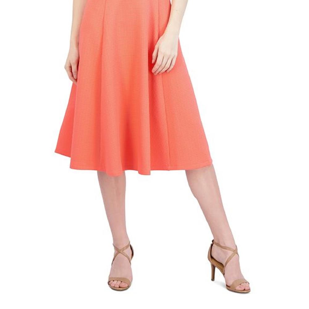 Sandra Darren Women's Textured Keyhole Fit & Flare Dress Orange Size Small