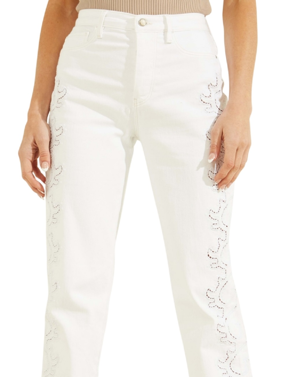 GUESS Women's Embroidered Straight Leg Jeans White Size 31X33
