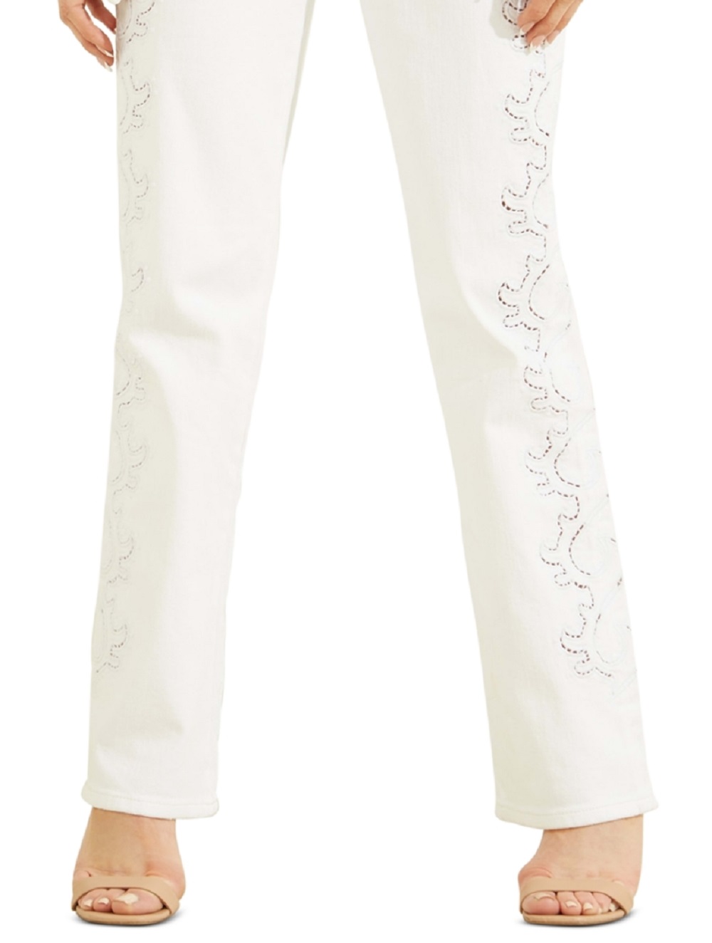 GUESS Women's Embroidered Straight Leg Jeans White Size 31X33
