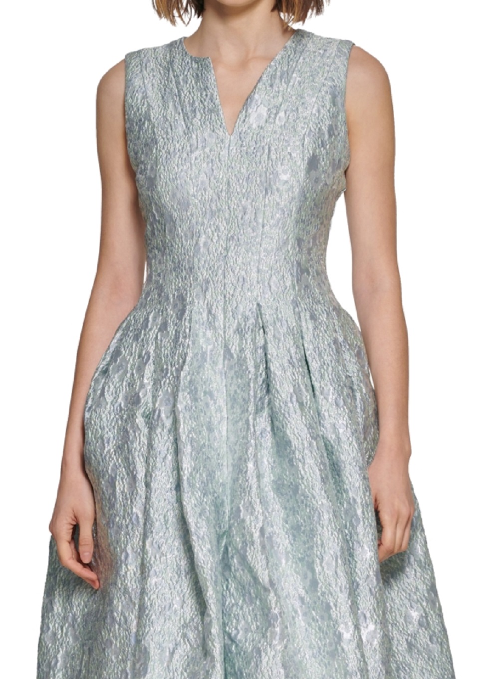 Calvin Klein Women's Jacquard Pleated Fit & Flare Dress Blue Size 2