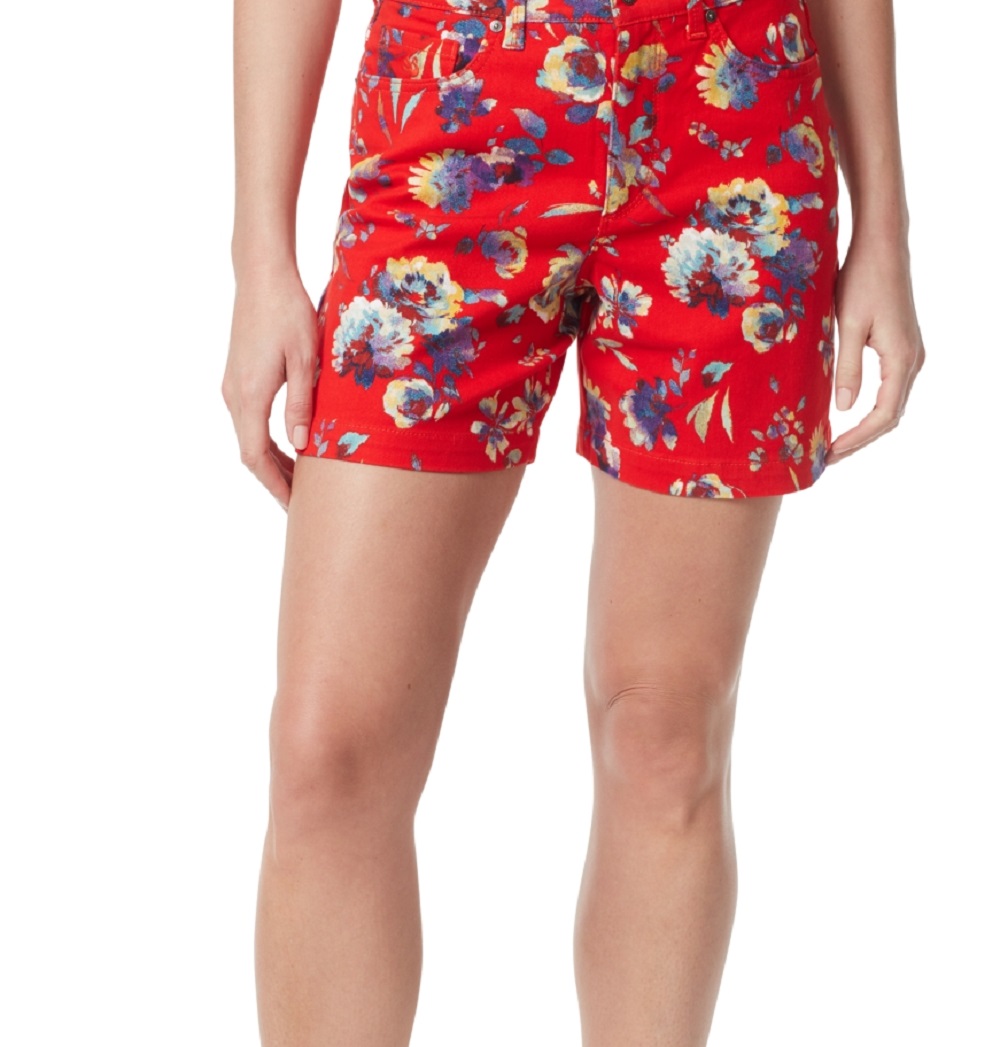 Gloria Vanderbilt Women's Floral Print Amanda Denim Shorts Red Size 8