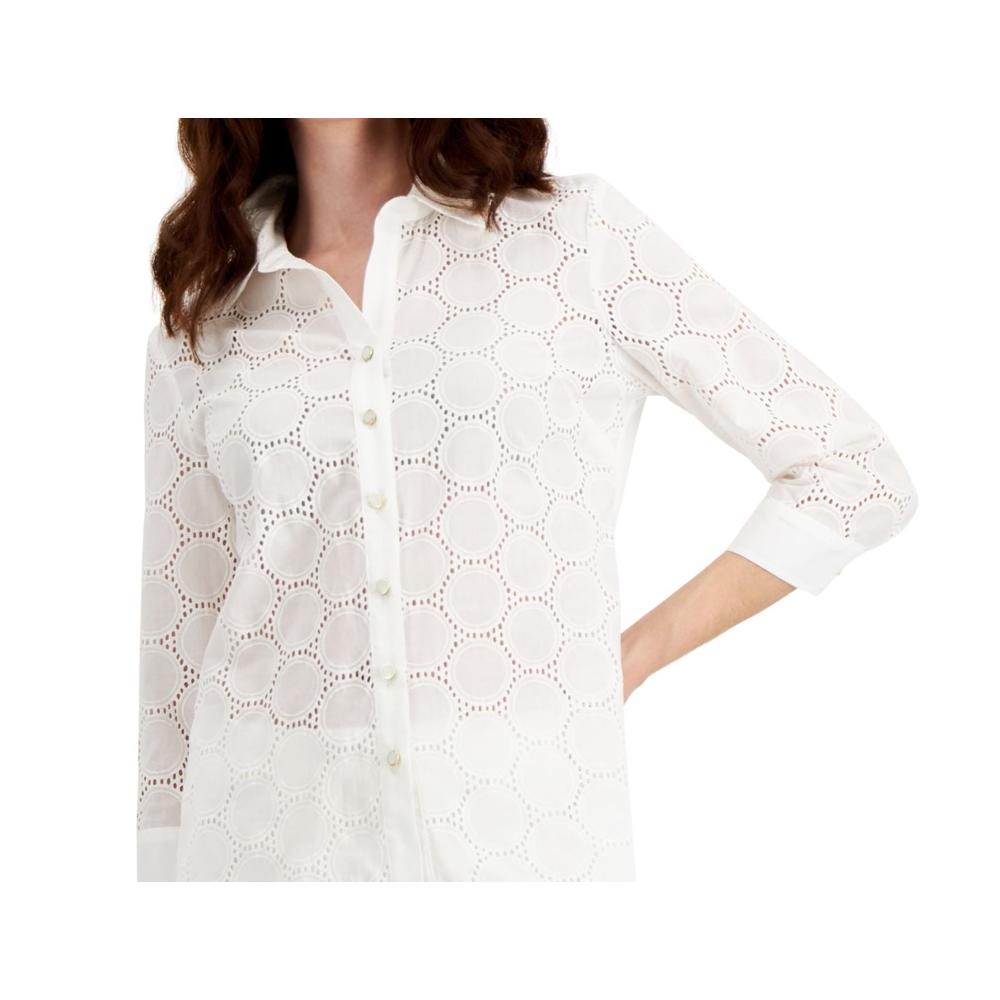 Anne Klein Women's 3/4 Sleeve Wear To Work Button Up Top White Size Medium