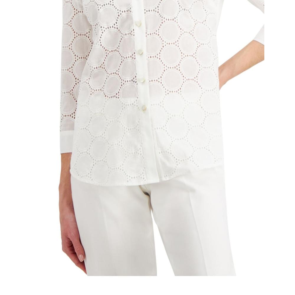 Anne Klein Women's 3/4 Sleeve Wear To Work Button Up Top White Size Medium