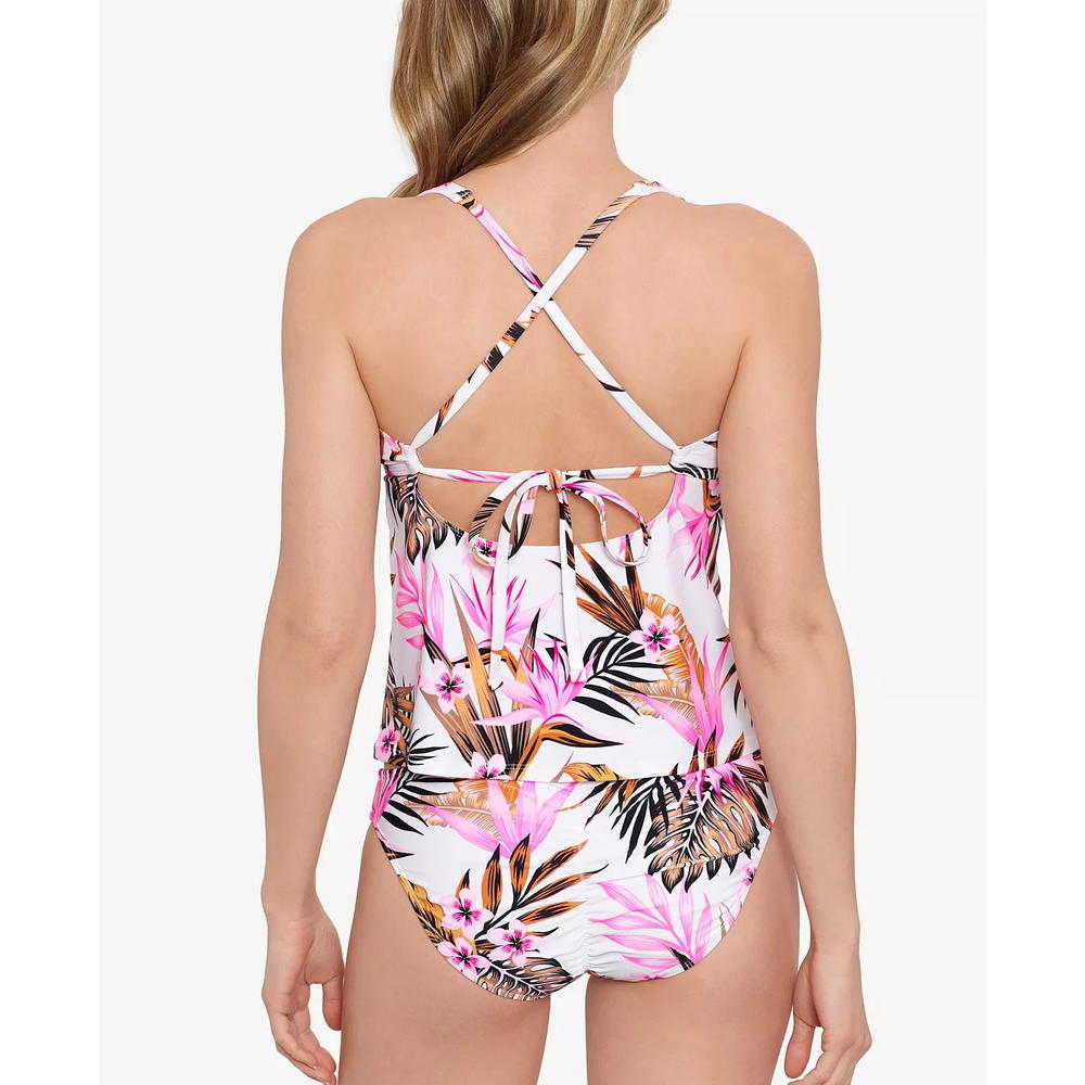 Salt + Cove Women's Printed V Wire Tankini Top Swimsuit Brown Size Medium