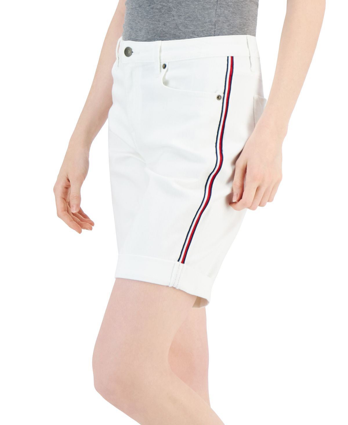 Tommy Hilfiger Women's Side Striped Cuffed Shorts White Size 16