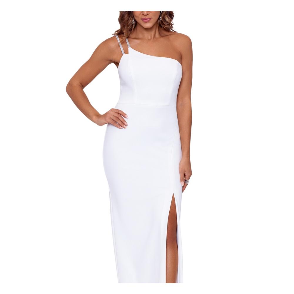 XSCAPE Women's One Shoulder Scuba Crepe Gown White Size 8