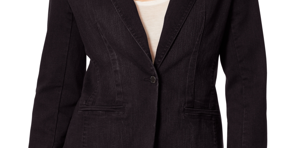 Anne Klein Women's Single Button Denim Blazer Blue Size Small