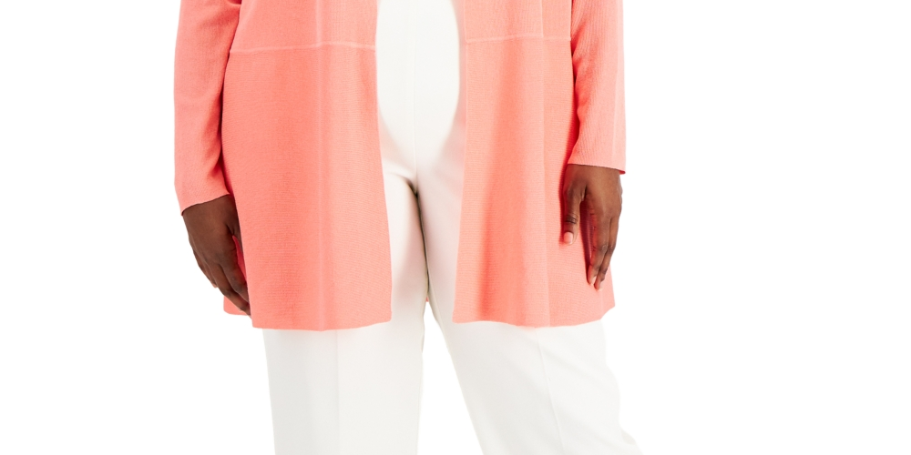 Anne Klein Women's Long Sleeve Open Front Cardigan Orange Size 0X