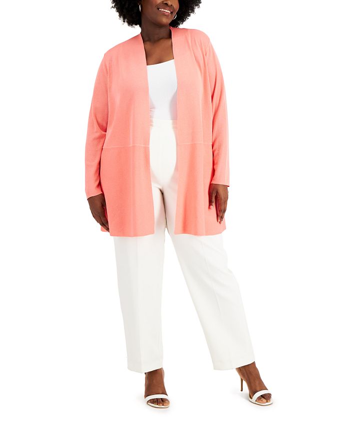 Anne Klein Women's Long Sleeve Open Front Cardigan Orange Size 0X