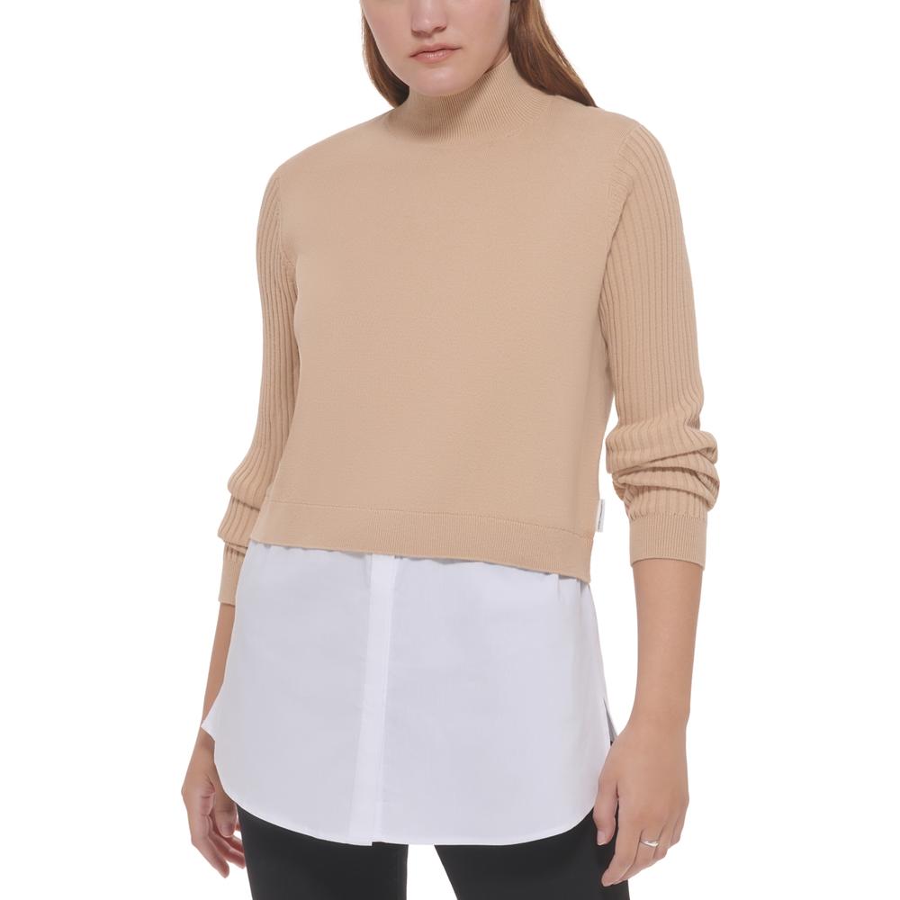 Calvin Klein Jeans Women's Mixed Long Sleeve Sweater Beige Size Medium