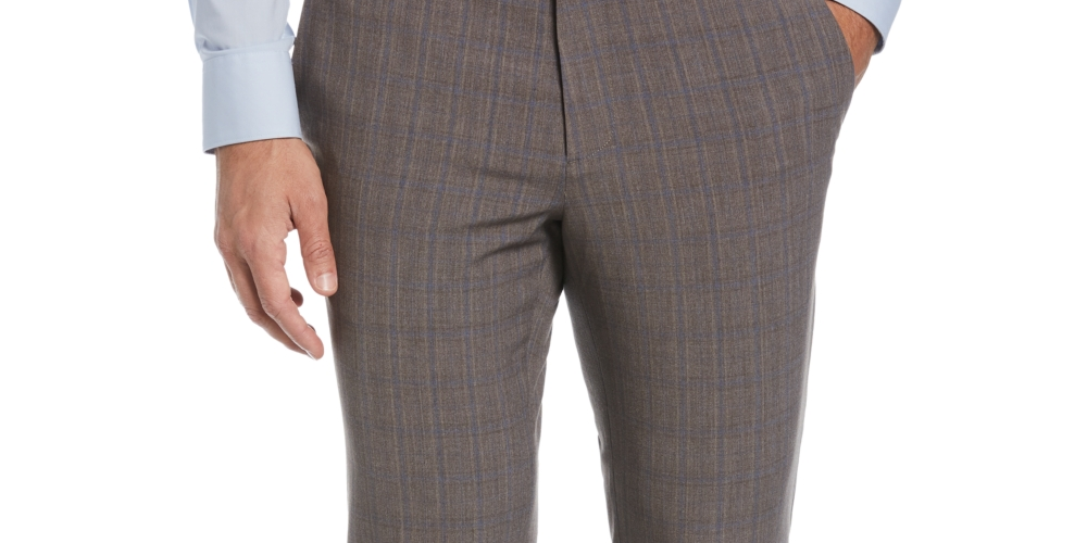 Perry Ellis Portfolio Men's Slim Fit Flat Front Dress Pants Gray Size 36X32