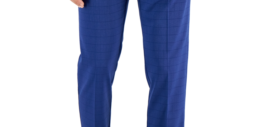 Perry Ellis Portfolio Men's Slim Fit Check Dress Pants Blue Size 34X32