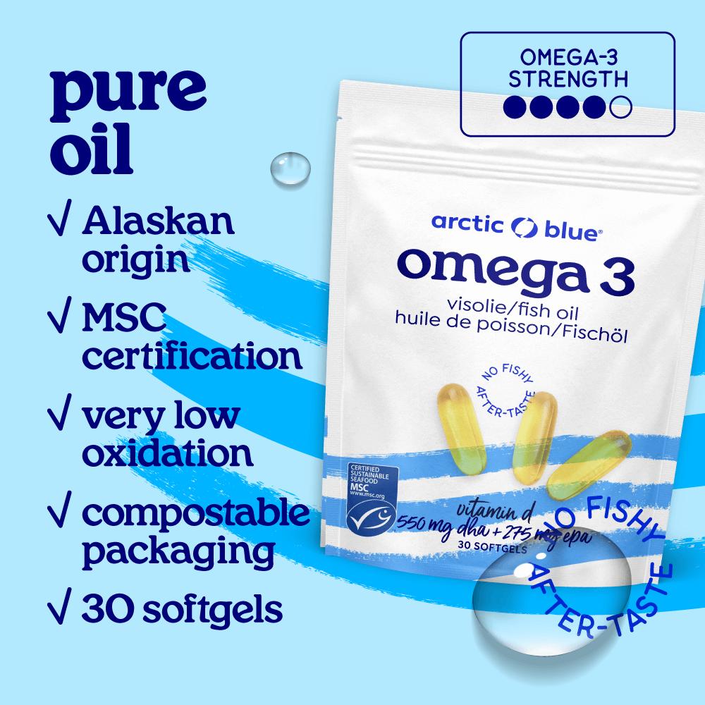Arctic Blue MSC Fish Oil with DHA & EPA vitamin D3 Capsules (Large) 30 Softgels