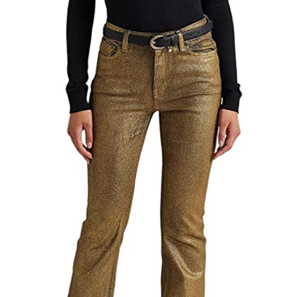Ralph Lauren Women's Metallic High Rise Boot Jeans Yellow Size 4