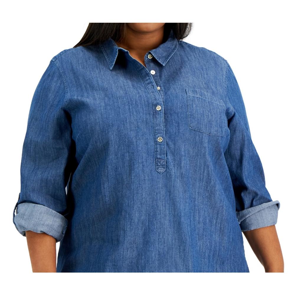 Tommy Hilfiger Women's Chambray Popover Top Blue Size 2X