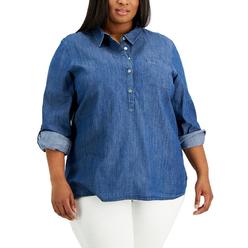 Tommy Hilfiger Women's Chambray Popover Top Blue Size 2X