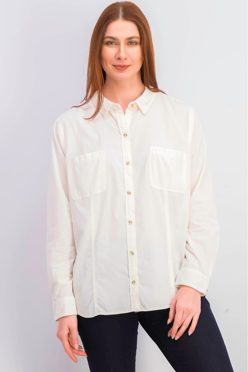 Charter Club Women's Solid Corduroy Shirt White Size Extra Large