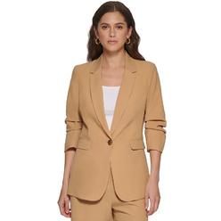 DKNY Women's One Button Ruched Sleeve Blazer Brown Size 8