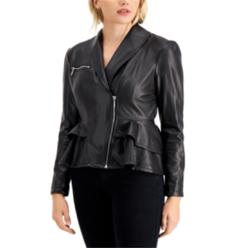 GUESS Women's Westlynn Faux-Leather Peplum Jacket Gray Size X-Large