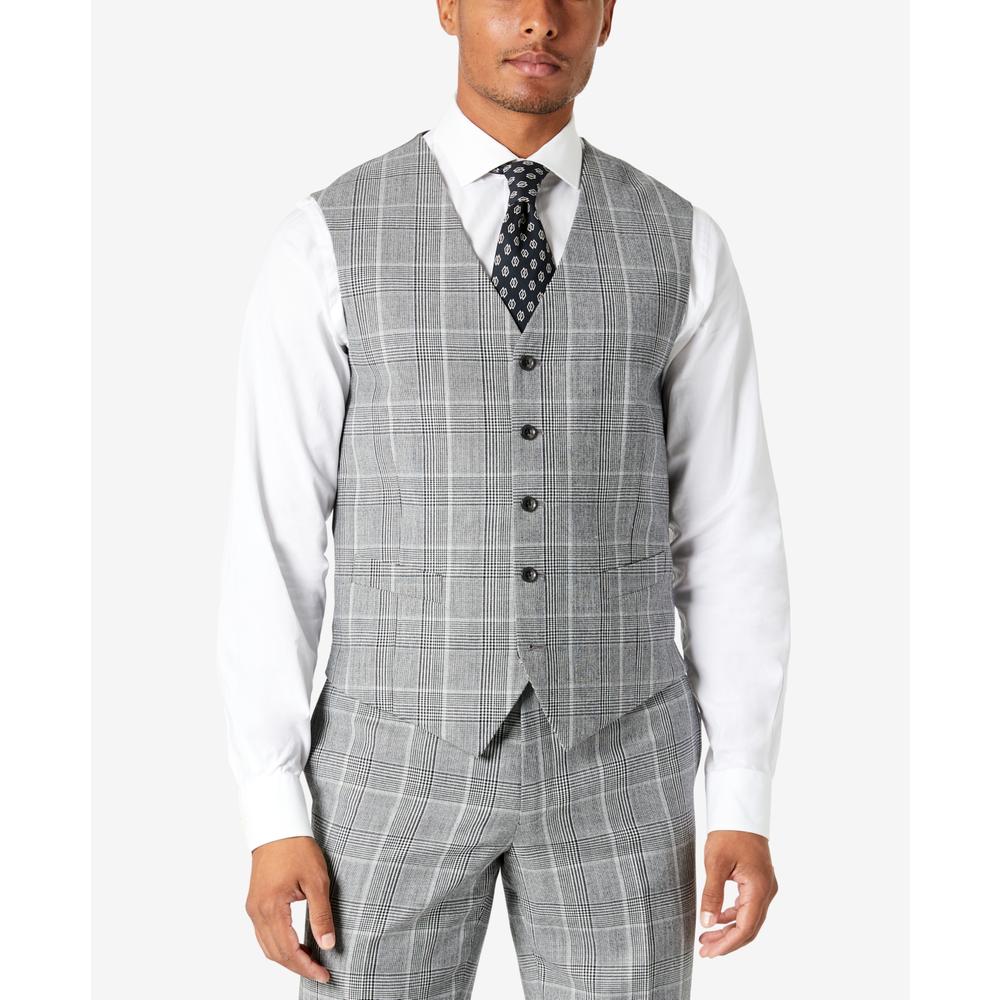 Tallia Men's Slim Fit Plaid Suit Vest Gray Size Medium