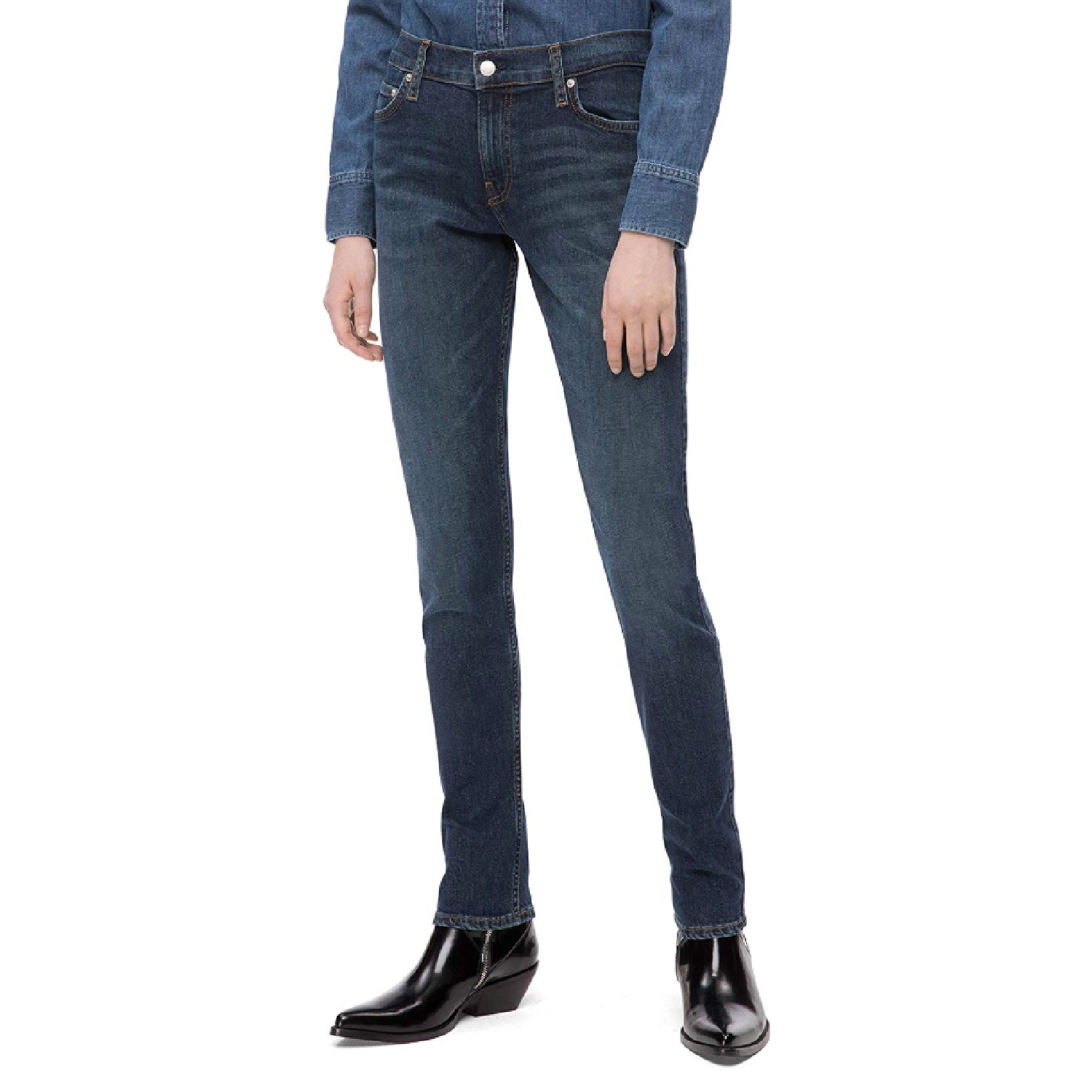Calvin Klein Women's Mid Rise Slim Leg Jeans Hamptons Blue Dark Size 27" x 30"