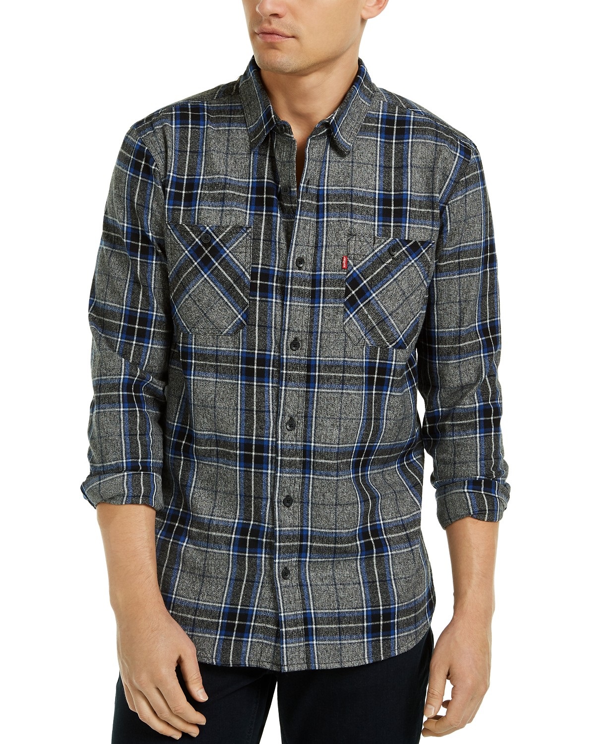 Levi's Men's Crance Plaid Flannel Shirt Gray Size Large