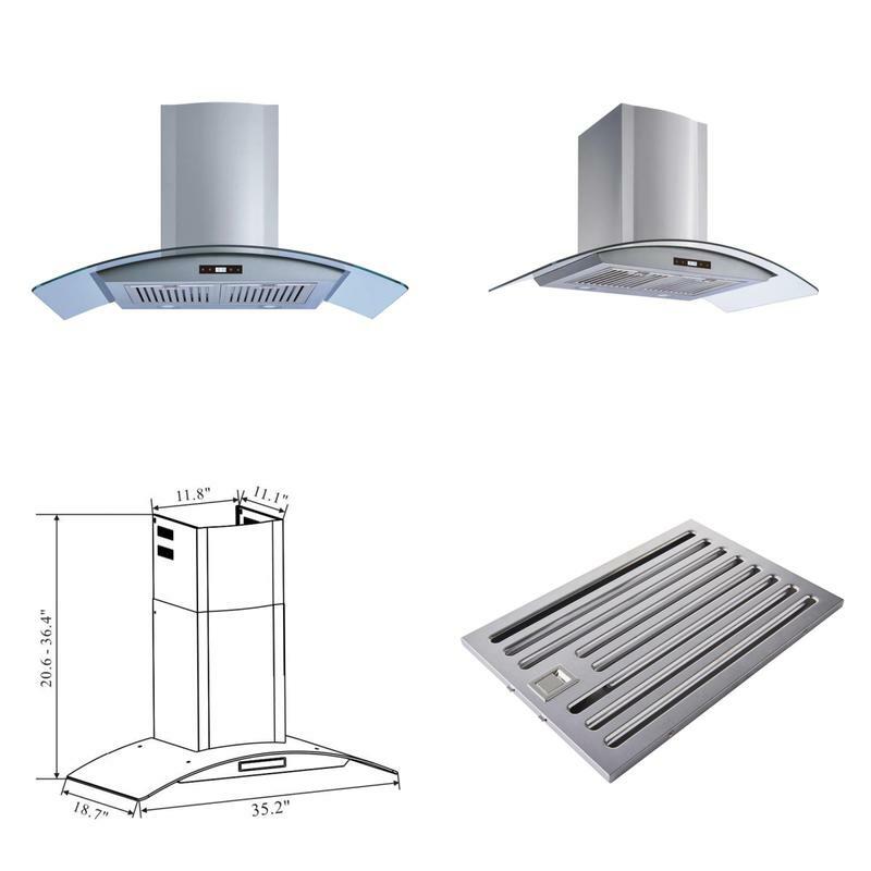 Winflo Wr001b36d 36 In Convertible Kitchen Wall Mount Range Hood In Stainless Steel And Glass Wi