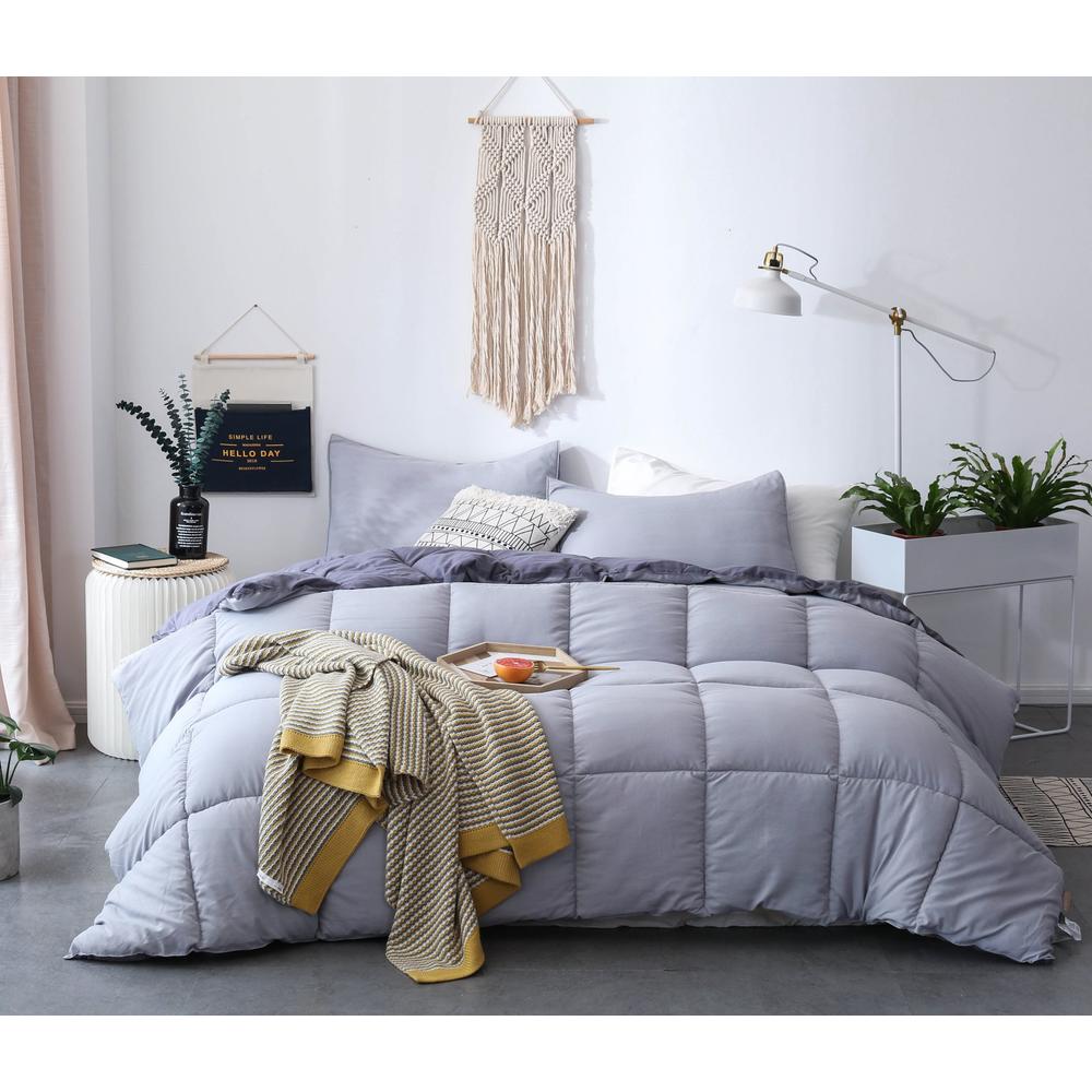 Kasentex Reversible Cozy Soft Luxury Down Alternative Comforter Set Gray/Silver with 2 Pillow Shams