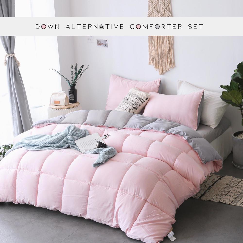 Kasentex Reversible Cozy Soft Luxury Down Alternative Comforter Set Pink/Silver with 2 Pillow Shams