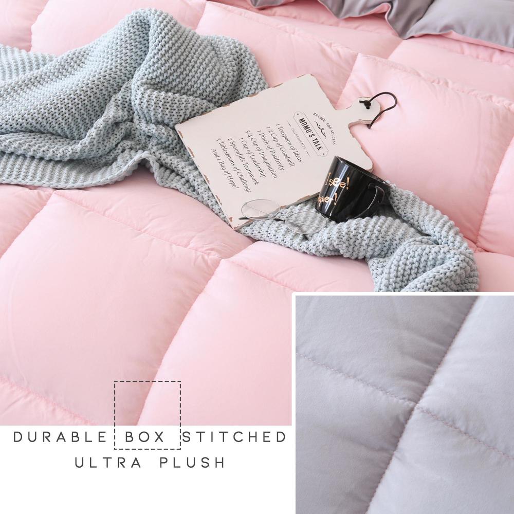 Kasentex Reversible Cozy Soft Luxury Down Alternative Comforter Set Pink/Silver with 2 Pillow Shams