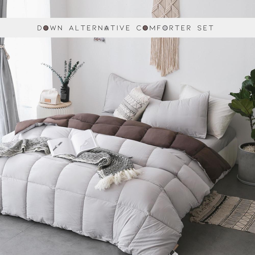 Kasentex Reversible Cozy Soft Luxury Down Alternative Comforter Set Silver/Brown with 2 Pillow Shams