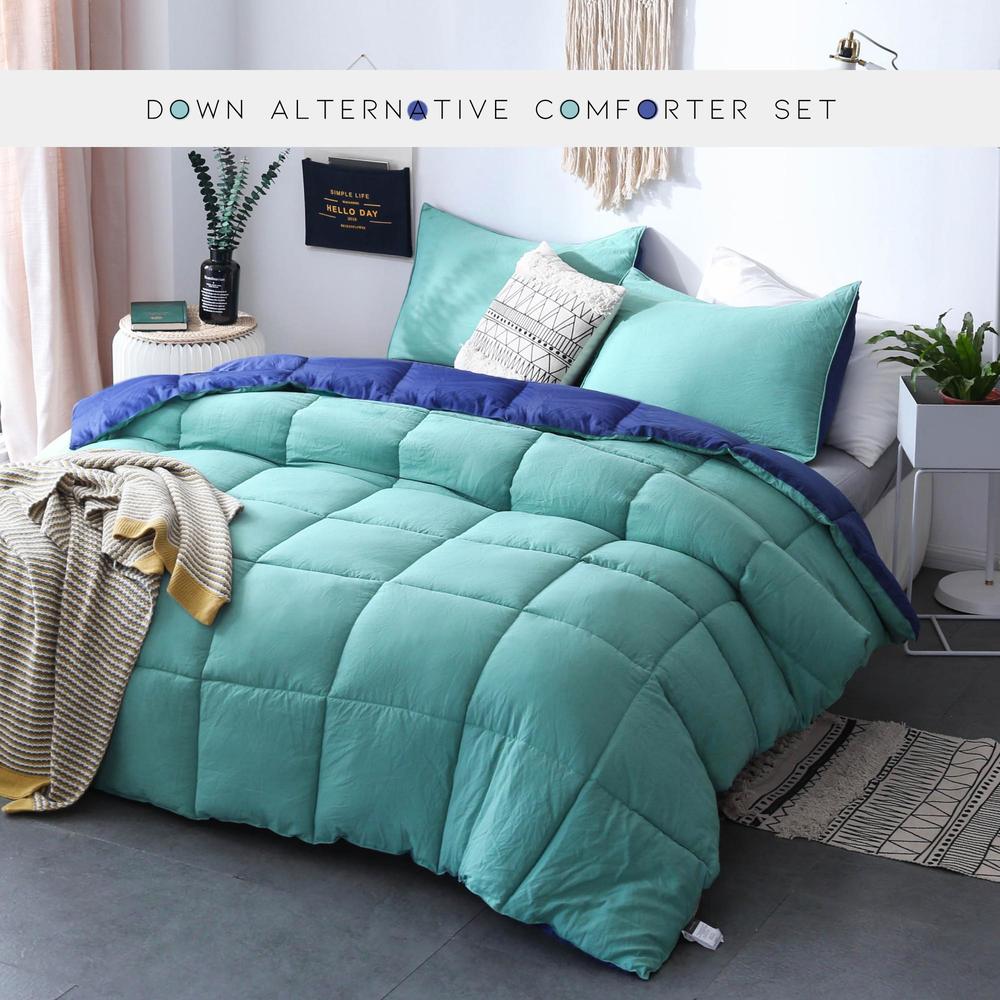 Kasentex Reversible Cozy Soft Luxury Down Alternative Comforter Set Green/Blue with 2 Pillow Shams