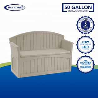 Suncast 50-gallon Patio Storage Bench Pb6700 PB6700 Suncast 50 Gallon Resin Outdoor Deck Storage Bench for Patio