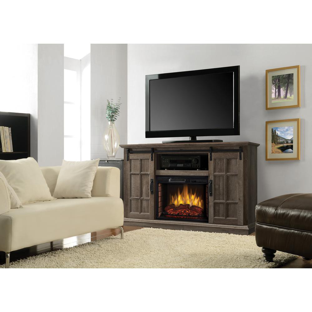 Muskoka Colton 55 In W Freestanding Infrared Electric Fireplace Tv Stand With Sliding D
