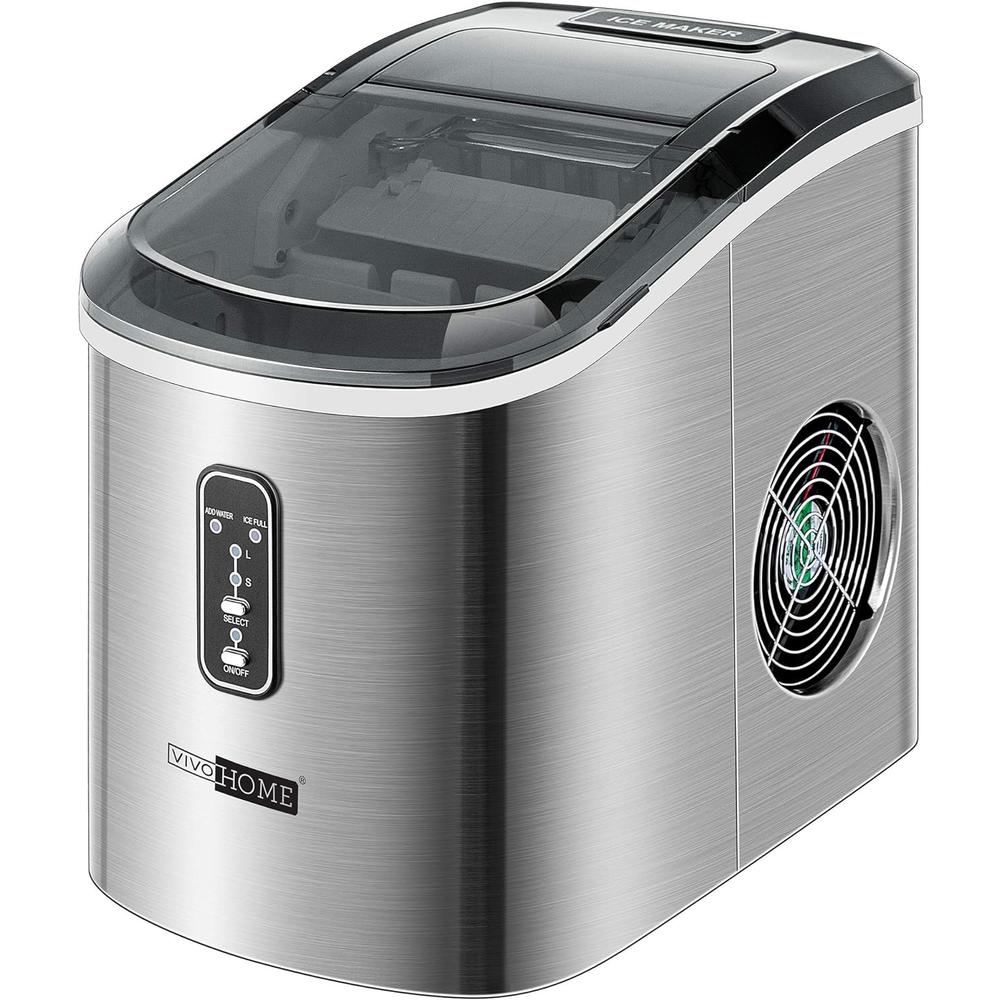 VIVOHOME Stainless Steel Electric Portable Compact Countertop Automatic Ice Cube Maker 26lbs/day Light Silver ETL Listed