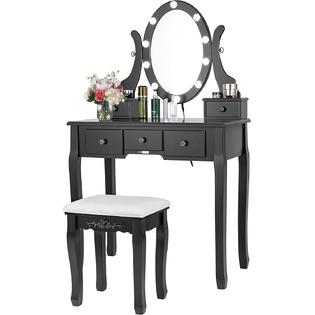 Vivohome Makeup Vanity Set With 10 Led Bulbs Dressing Table Lighted Mirror And Cushioned Stool Vivohome Makeup Vanity Set With 10 Led, Modern Makeup Vanity With Lighted Mirror
