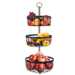 Megacasa 3-Tier Countertop Metel Fruit Vegetable Basket Bowl Storage Rack Kitchen Bedroom