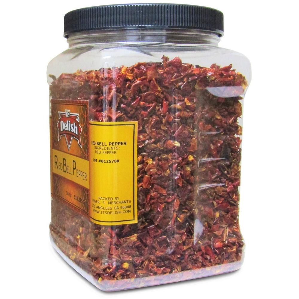 It's Delish Dehydrated Dried Red Bell Pepper – Jumbo Reusable Container 18 Oz – Sealed to Maintain Freshness – Chopped & Dried