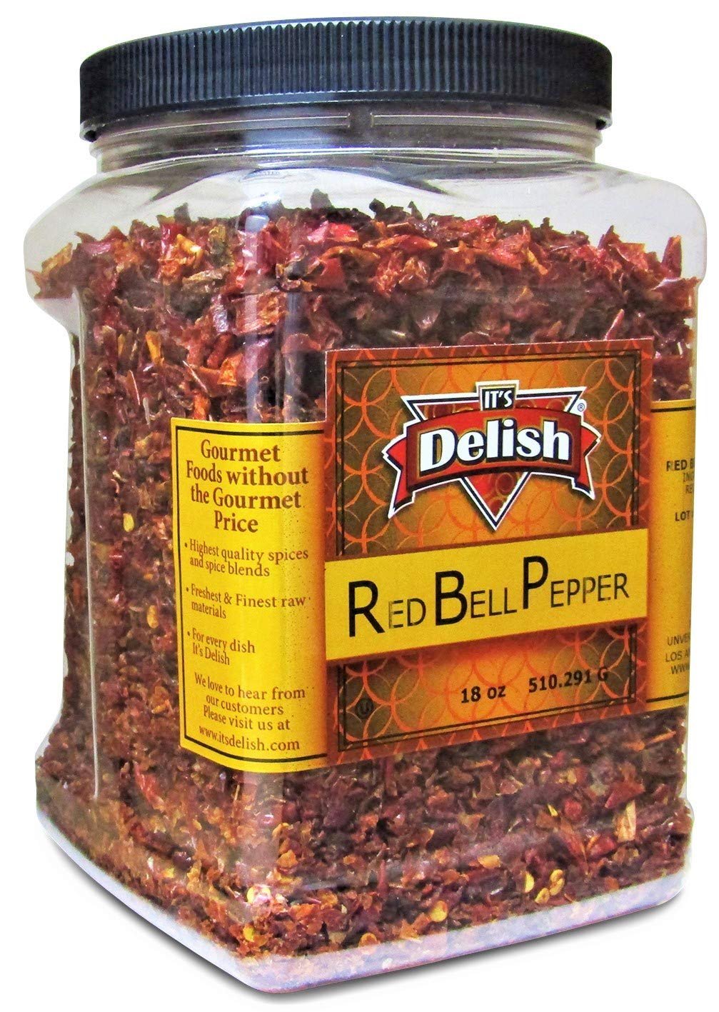 It's Delish Dehydrated Dried Red Bell Pepper – Jumbo Reusable Container 18 Oz – Sealed to Maintain Freshness – Chopped & Dried
